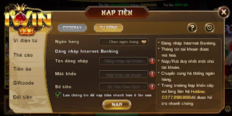 Nạp tiền bằng nhiều cách